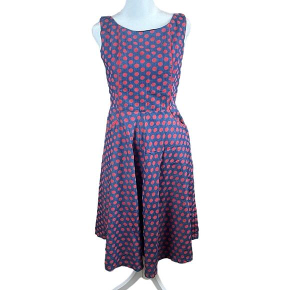 MAIOCCHI Blue & Red Spotty Sleeveless A Line Women's Dress w/Pockets SIZE 6 - Picture 1 of 9